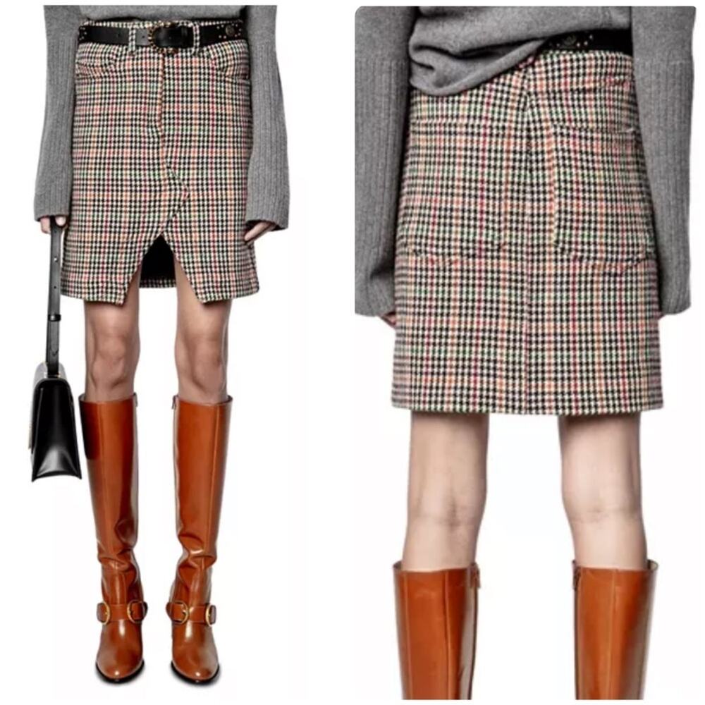 Zadig & Voltaire Jeu Car Plaid Wool Mini Skirt Ecru